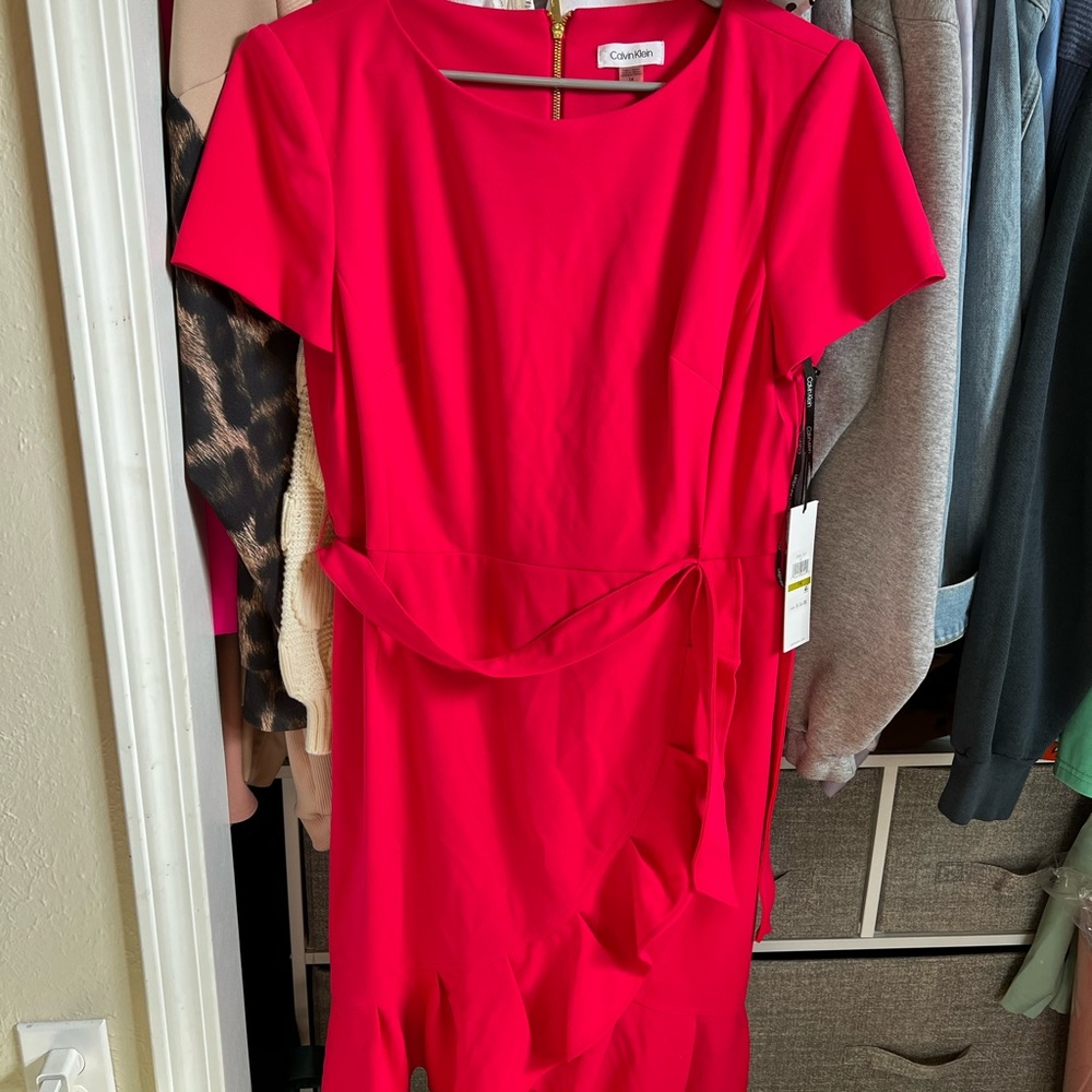 Calvin Klein Hot Pink Ruffle Dress
